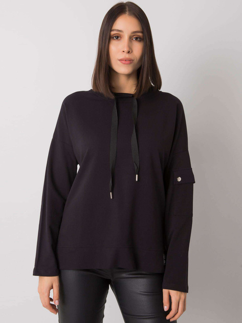 Czarna bluzka plus size z kieszenią na rękawie Lunnara