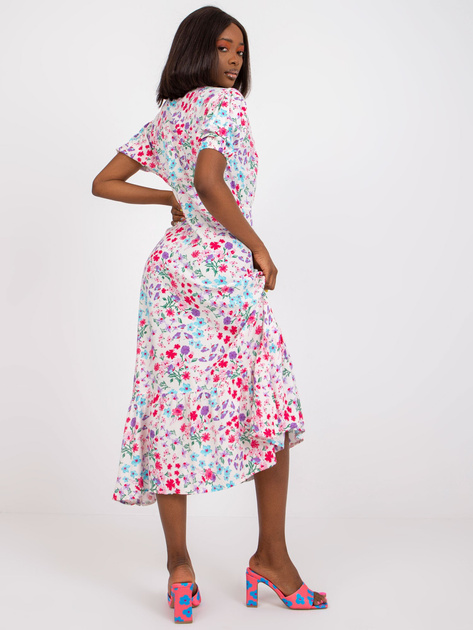 Ecru midi sukienka z kwiatowym printem