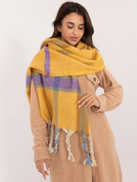 Hurtownia Ciemnożółty gruby szal damski z frędzlami