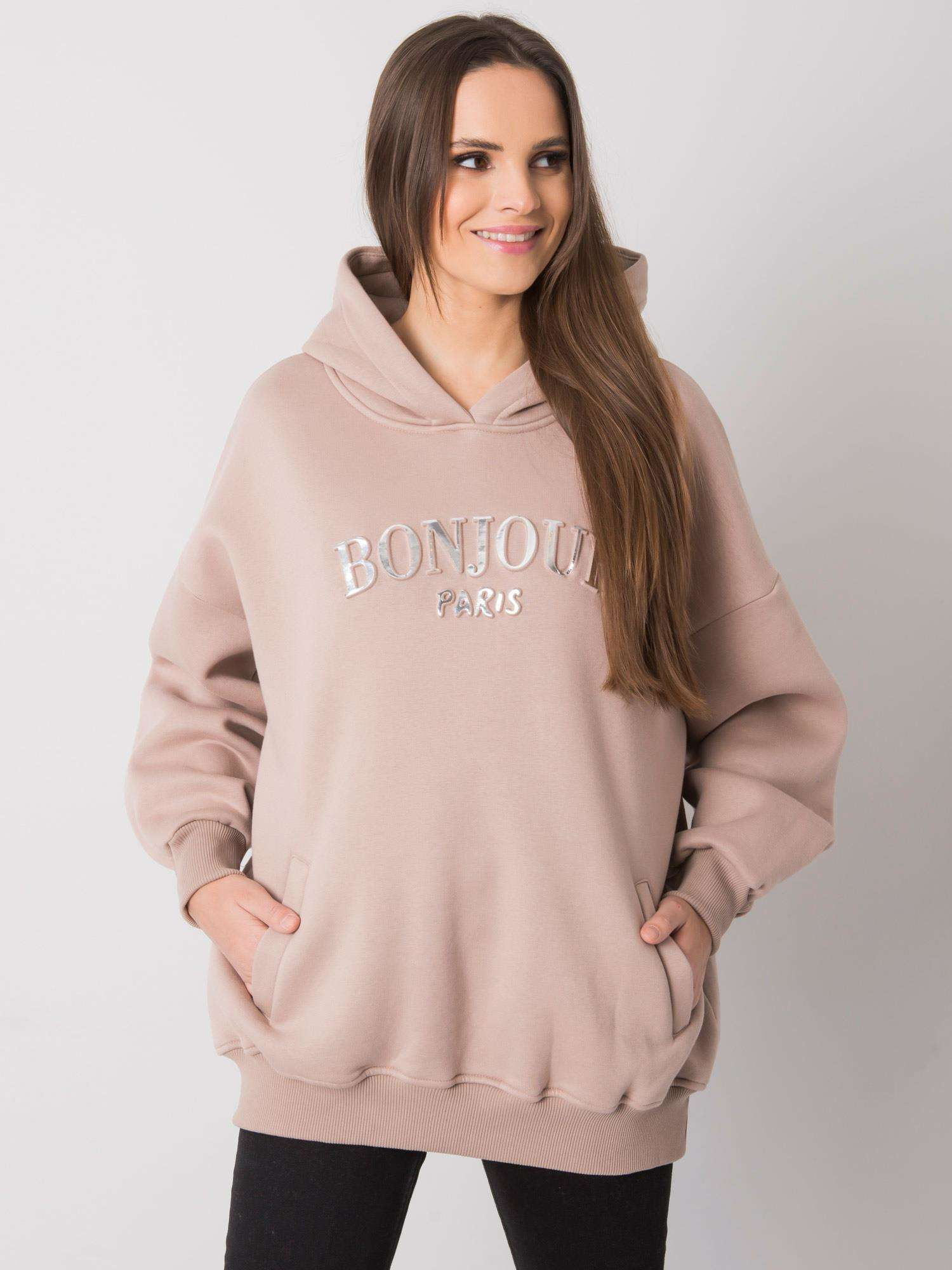 Dark beige hoodie with pockets Lille RUE PARIS.