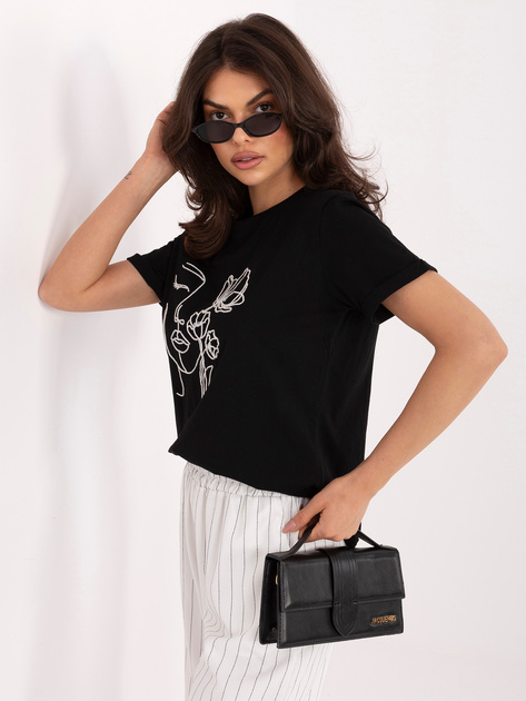 Czarny bawełniany t-shirt z haftem