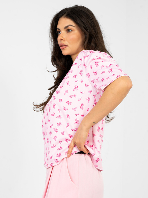 Pastelowa różowa luźna bluzka z nadrukiem
