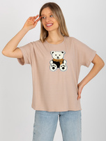 Hurtownia Beżowa prążkowana bluzka oversize z misiem