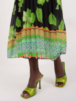 Hurt Limonkowo-czarna midi sukienka z krótkim rękawem