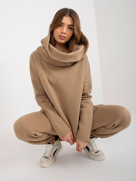 Hurt Ciemnobeżowy dresowy komplet basic z asymetryczną bluzą