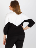 Hurt Ecru-czarna bluzka plus size basic z okrągłym dekoltem