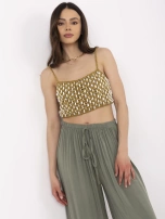 Khaki letnie spodnie z szeroką nogawką 