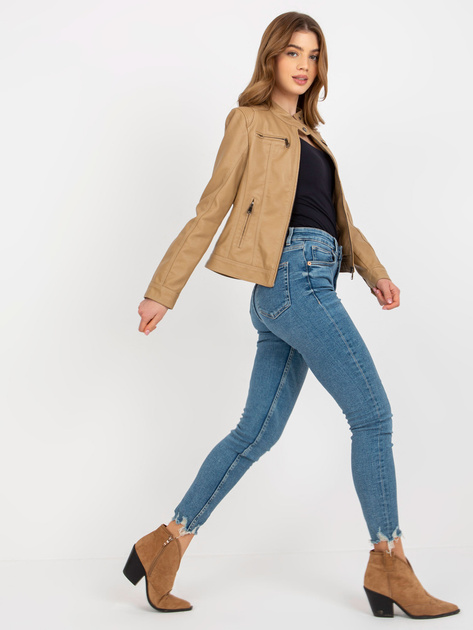 Hurt Jasnocamelowa kurtka z ekoskóry biker z podszewką