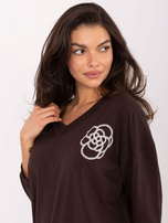 Chocolate cotton blouse with 3/4 sleeves.