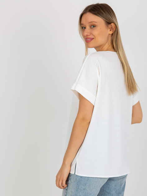 Hurtownia Ecru damska bluzka oversize z misiem w prążek