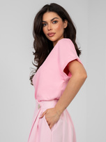 Pastelowa różowa bluzka basic o kroju oversize RUE PARIS  