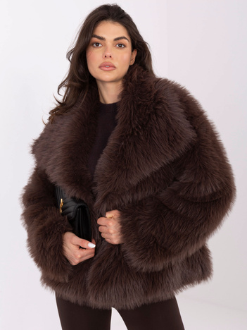 Brązowa futrzana kurtka z zapięciem na zatrzaski