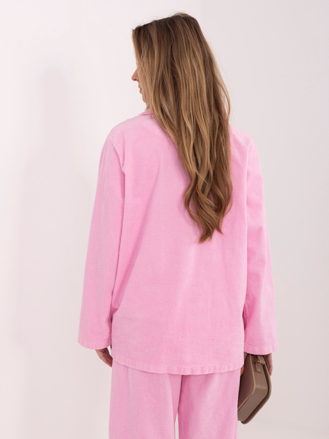 Pastelowa różowa sztruksowa marynarka z imitacją kieszeni RUE PARIS
