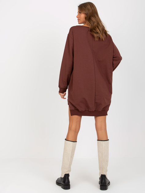 Hurt Ciemnobrązowo-pamarańczowa długa bluza oversize z napisem