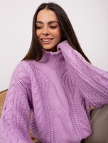 Didmeninė šviesiai violetinė oversize megztinis su pūstomis rankovėmis.
