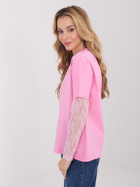 Różowa bawełniana bluzka z koronką