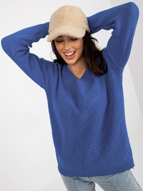 Hurtownia Ciemnoniebieski sweter oversize z dekoltem V