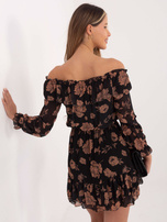 Black and Camel Spanish Dress with Ruffle Briannon