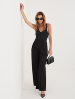 Czarne damskie spodnie z szeroką nogawką RUE PARIS