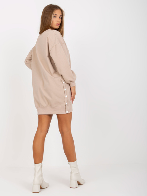 Hurt Beżowa prosta tunika basic z długim rękawem RUE PARIS