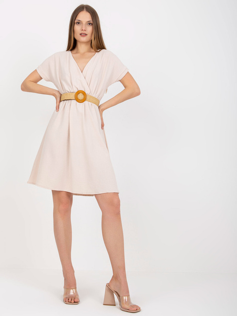 Jasnobeżowa letnia sukienka na co dzień z bawełny RUE PARIS