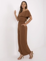 Jasnobrązowy długi kombinezon z kieszeniami