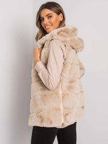 Beżowa kamizelka futrzana z kapturem Foggia OCH BELLA