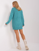 Turquoise knit dress with turtleneck