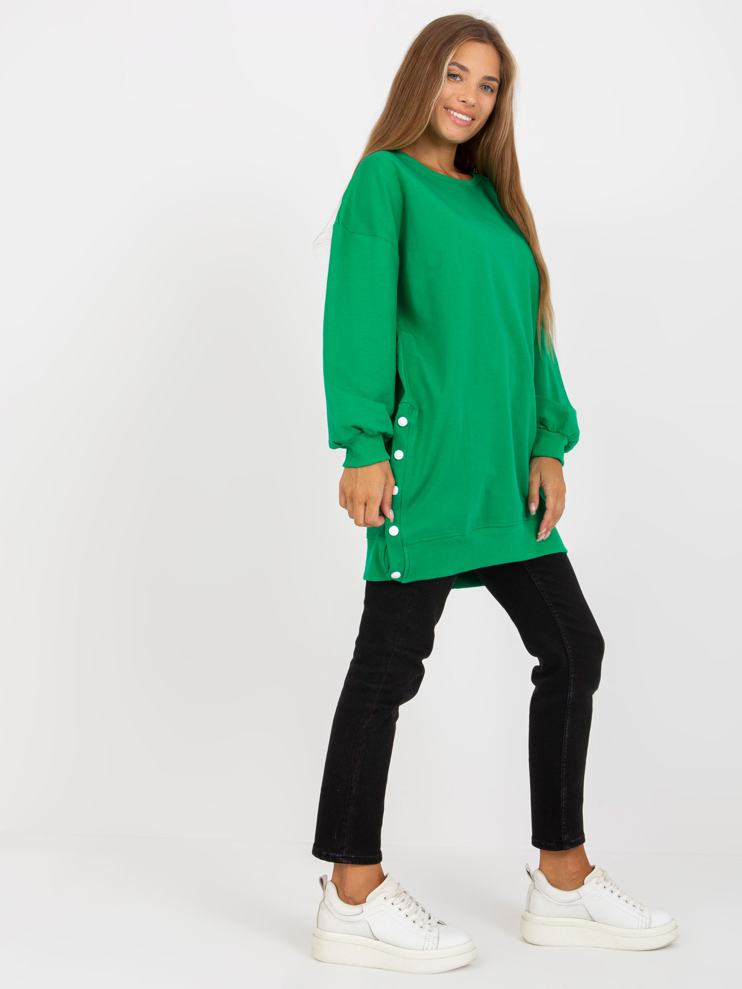 Hurt Zielona tunika basic z długim rękawem RUE PARIS