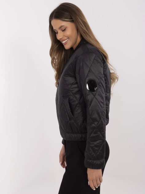 Hurt Czarna pikowana kurtka bomber z kieszeniami