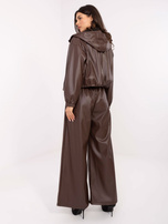 Brązowe skórzane spodnie z paskiem RUE PARIS