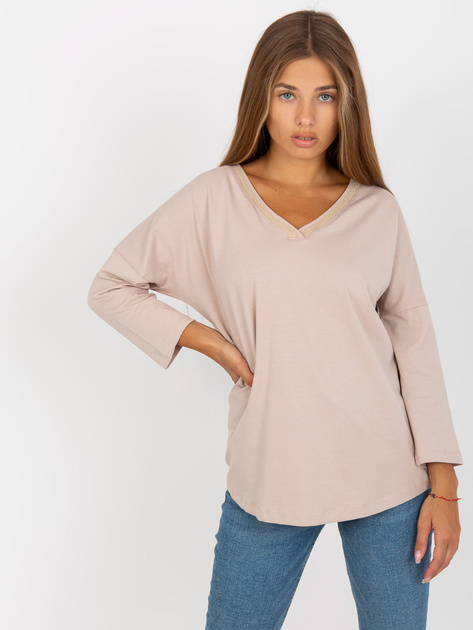 Hurt Beżowa bluzka na co dzień z bawełny RUE PARIS