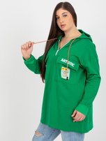 Hurtownia Zielona dłuższa bluza plus size z kapturem