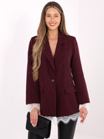 Burgundowa elegancka marynarka z białą koronką