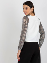 Hurt Ecru-czarna damska bluzka wizytowa z długim rękawem 