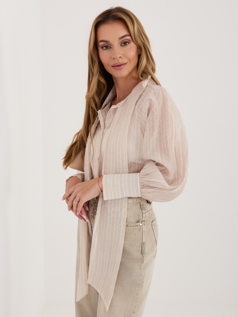 Beżowa rozpinana koszula z wiązaniem