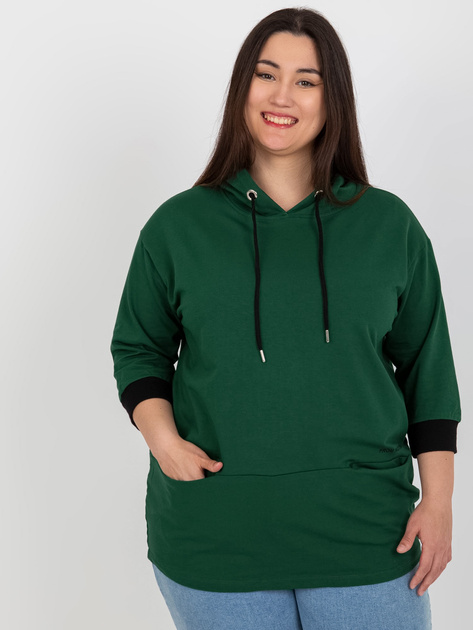 Hurtownia Ciemnozielona bluza plus size z kapturem