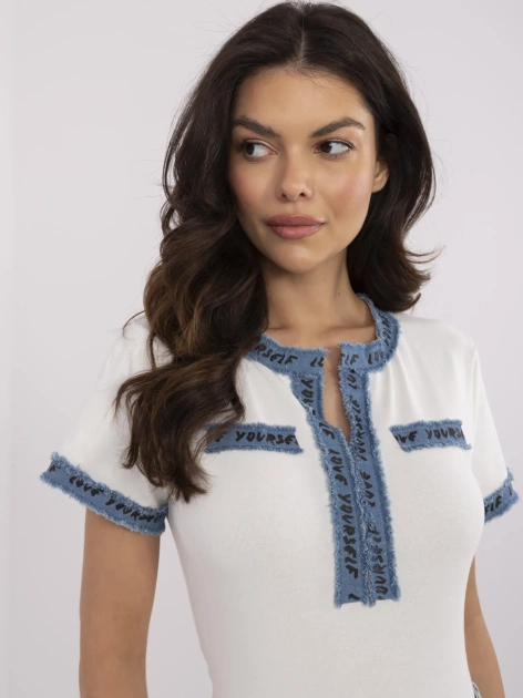 Ecru bawełniana bluzka damska z napisami