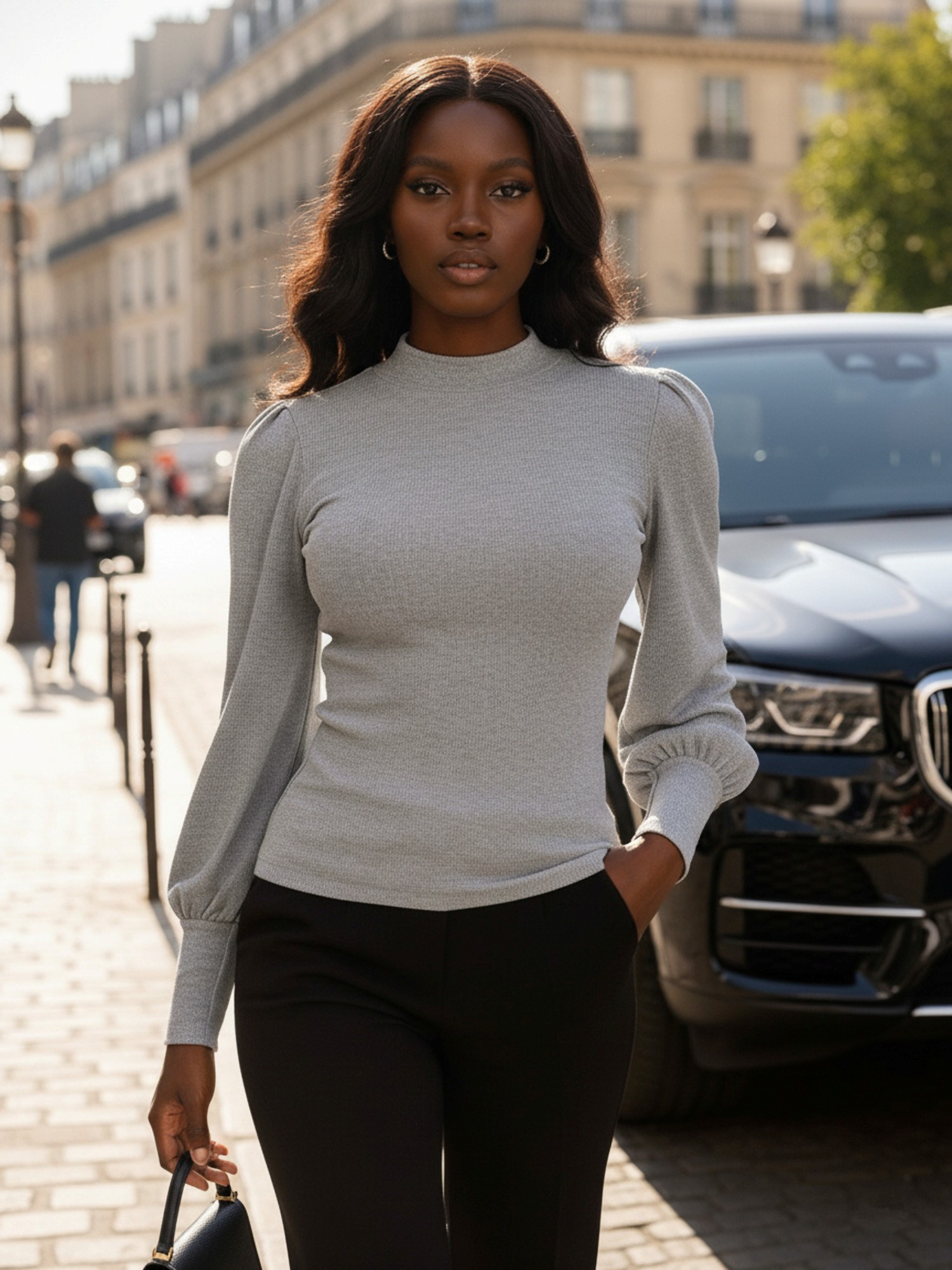 Szara bluzka w prążki Lauren RUE PARIS 