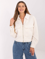 Ecru krótka kurtka boucle z suwakiem SUBLEVEL