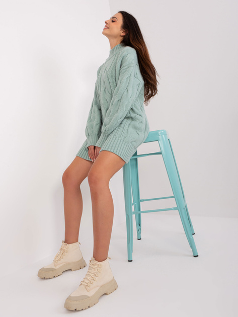 Hurt Miętowa damska sukienka dzianinowa z golfem