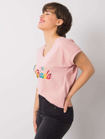 Brudnoróżowy t-shirt z nadrukiem Hollis