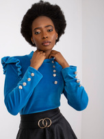 Ciemnoniebieska bluzka welurowa z guzikami Capri