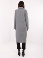 Szary długi płaszcz z kieszeniami