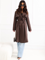 Brązowy dwurzędowy trencz z paskiem RUE PARIS 