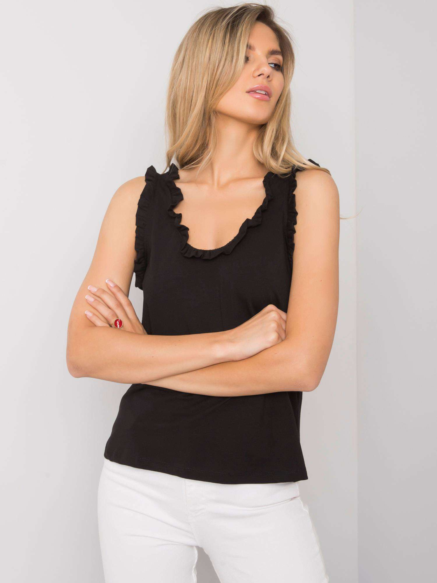 Schwarzes Top mit Rüschendetails Sarai RUE PARIS.