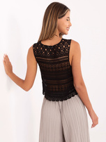 Czarny ażurowy top w stylu boho