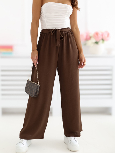 Ciemnobrązowe szerokie spodnie z gumką w pasie