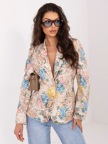 Beżowa damska marynarka z nadrukiem w kwiaty