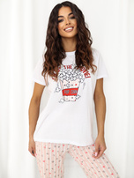 Ecru-jasnoróżowa bawełniana piżama z kapciami 